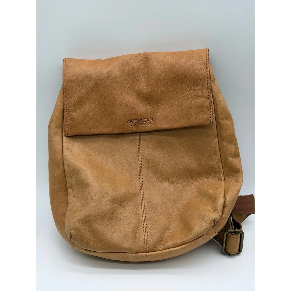 American Leather Co Honey Tan Genuine Leather Flap Backpack Handbag Bag 12x10x4